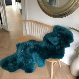 Sea Green Double Length Genuine Sheepskin Rug , Sheepskin, Fur Rug, Interior Accessory - thumbnail 2