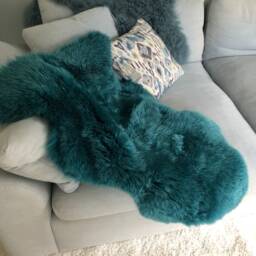 Sea Green Double Length Genuine Sheepskin Rug , Sheepskin, Fur Rug, Interior Accessory - thumbnail 3