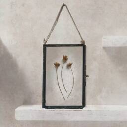 Tiny Dried Flowers in Glass Hanging Frame, Pressed Flower Rustic Picture Framed Flowers, Herbarium, Housewarming Gift - thumbnail 1
