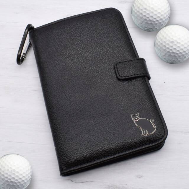 Black Cat Design - Personalised Leatherette Golf Organiser Complete With Divot Repairer, Marker, Tees, Scorecard & Pencils - image 1