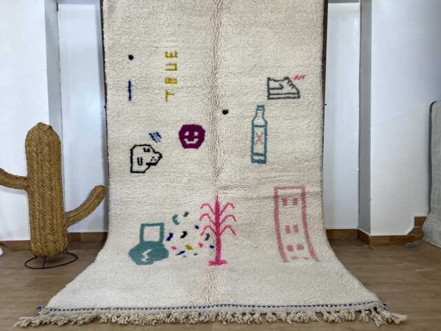 White Morrocan Rug , Rugs For Living Room Handmade Orange Beni Ourain Wool Berber Moroccan 4.7x8 Ft Aboujaad - image 1