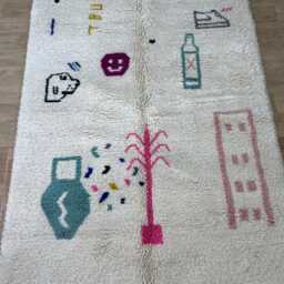 White Morrocan Rug , Rugs For Living Room Handmade Orange Beni Ourain Wool Berber Moroccan 4.7x8 Ft Aboujaad - thumbnail 2