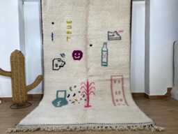 White Morrocan Rug , Rugs For Living Room Handmade Orange Beni Ourain Wool Berber Moroccan 4.7x8 Ft Aboujaad - thumbnail 1