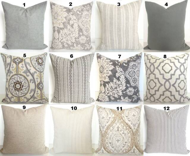 Gray Pillows Tan Throw Pillow Covers Grey Pillows Blush Ticking Stripe Tan & 18 20 All Size - image 1