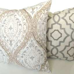 Gray Pillows Tan Throw Pillow Covers Grey Pillows Blush Ticking Stripe Tan & 18 20 All Size - thumbnail 3