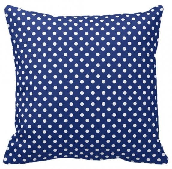 Polka Dots On Navy - Throw Pillow, Decorative Pillow Cover, Insert, Case Square- 17 - image 1