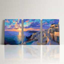 Santorini Greece Cliffside 3 Panel Split Canvas Wall Art Summers Day Summer Cityscape Oil Painting Framed Home Decor - thumbnail 3