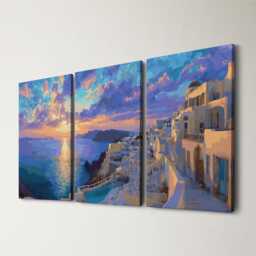 Santorini Greece Cliffside 3 Panel Split Canvas Wall Art Summers Day Summer Cityscape Oil Painting Framed Home Decor
