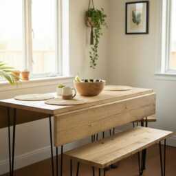 Unique To Etsy - Reclaimed Wood Drop Leaf Table Uk-Made Hairpin Legs Space Saving Extendable Dining Handmade Custom Sizes - thumbnail 1