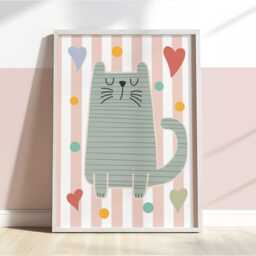 Cute Cat Print, Girl Nursery Decor, Teen Bedroom Kids Wall Art - thumbnail 3