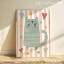 Cute Cat Print, Girl Nursery Decor, Teen Bedroom Kids Wall Art - thumbnail 1