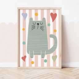 Cute Cat Print, Girl Nursery Decor, Teen Bedroom Kids Wall Art - thumbnail 2