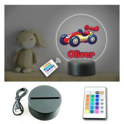 Personalised Any Name Kids Race Car Rgb Led Night Light. Usb/Battery Powered, Remote Control. Nursery, Bedroom Decor For Boy Or Girl. Gift - thumbnail 2
