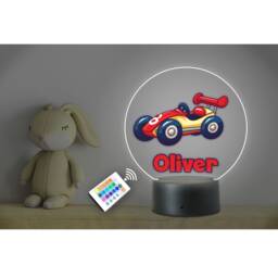 Personalised Any Name Kids Race Car Rgb Led Night Light. Usb/Battery Powered, Remote Control. Nursery, Bedroom Decor For Boy Or Girl. Gift - thumbnail 1