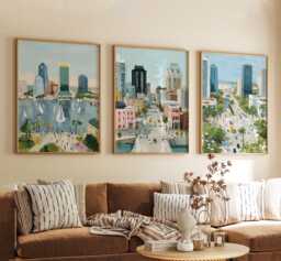Jacksonville Florida Poster Set Of 3 Travel Wall Art Usa Coastal City Beach Print, Vintage Minimalist Style