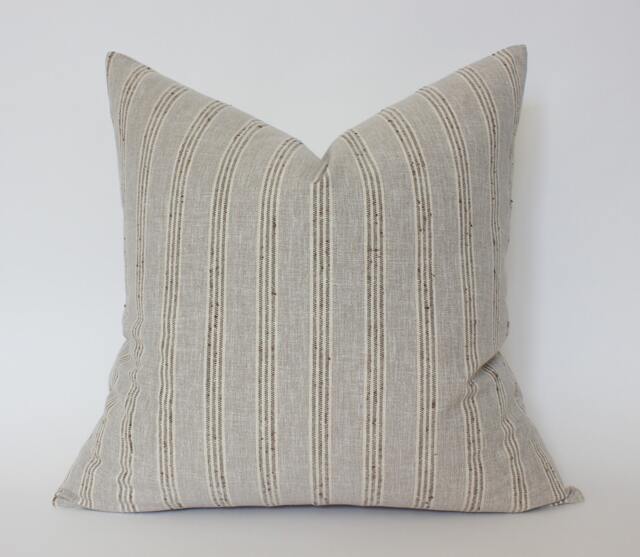 Neutral Pillow Cover, Beige Striped Pillow, Greige Cream Brown Throw Tan -- Landyn Stripe - image 1