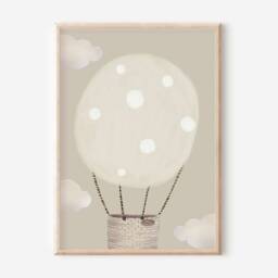 Set Of 3 Hot Air Balloon & Cloud Prints With A Neutral Colour Scheme Perfect For Nursery, Bedroom Or Playroom - Unframed - thumbnail 2