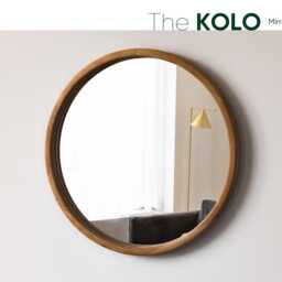 Modern Wall Mirror - Minimalist Mirror Entry Way Round Oak Wood Frame Living Room Large - thumbnail 2