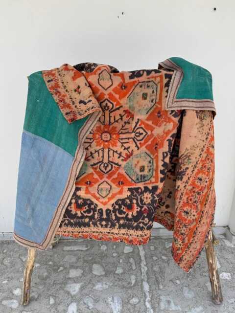Persian Kantha Quilt Handmade Vintage Cotton Bedspread Reversible Throw Blanket Boho Style Home Accent - image 1