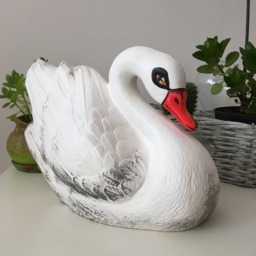 Ceramic Swan, White Painted Garden Decoration, Outdoor Statues, Home Decor, Balcony Sculptures, Black Easter Gifts, Art - thumbnail 3
