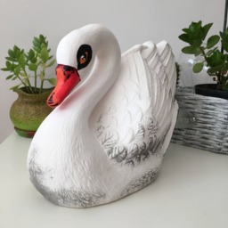 Ceramic Swan, White Painted Garden Decoration, Outdoor Statues, Home Decor, Balcony Sculptures, Black Easter Gifts, Art
