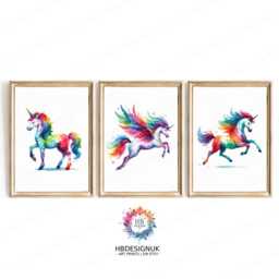 Girls Unicorn Nursery Prints - Set Of 3 - Baby Room Decor Personalised Wall Art Girl Rainbow Bedroom Toddler Playroom Picture - thumbnail 2