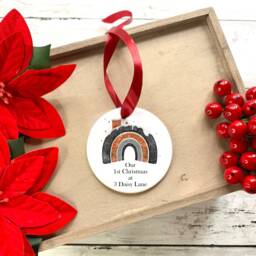 First Christmas in Our New Home Bauble, Personalised Address Hanging Decoration, House Gift, Ceramic Tree Dec, Housewarming Gift - thumbnail 1