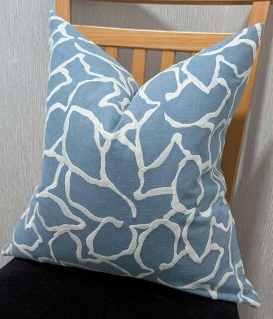 John Lewis & Partners Calathea Fabric Cushion Cover Maple Leaf Embroidered Pillow Throw Denim Cover Country Home. Lake Blue - image 1