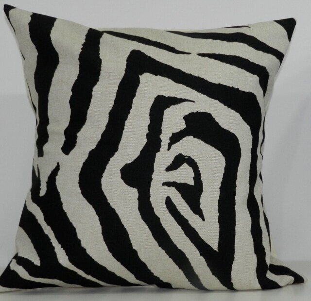 New 18x18 Inch Designer Handmade Pillow Case in Black & Linen Zebra Print