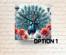 Peacock Glass Wall Clock Floral Art, Elegant Home Decor