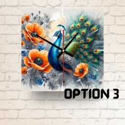 Peacock Glass Wall Clock Floral Art, Elegant Home Decor - thumbnail 3