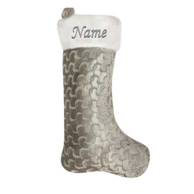 Personalised Name Christmas Stocking Silver Grey Luxury Stockings Xmas Gift Embroidered Children's Santa Sack Mums Dads Present His & Hers - image 1
