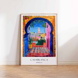 Casablanca Poster, Morocco Vintage Travel Art, Moroccan African Islamic Hassan Ii Mosque Art - thumbnail 3