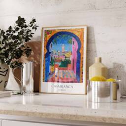 Casablanca Poster, Morocco Vintage Travel Art, Moroccan African Islamic Hassan Ii Mosque Art - thumbnail 2
