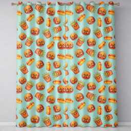 Cute Kawaii Burger Fries Hotdog Fast Food Seamless Pattern Mint Background Readymade Eyelet Ring Top Thermal 100% Blackout Curtains - thumbnail 2