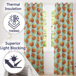 Cute Kawaii Burger Fries Hotdog Fast Food Seamless Pattern Mint Background Readymade Eyelet Ring Top Thermal 100% Blackout Curtains - thumbnail 3