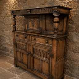 Antique Oak Dresser Sideboard - Jacobean Revival Carved Buffet, English Oak, C.1900-1925 - thumbnail 2