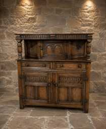 Antique Oak Dresser Sideboard - Jacobean Revival Carved Buffet, English Oak, C.1900-1925 - thumbnail 1