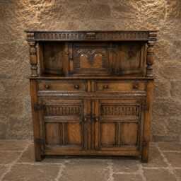 Antique Oak Dresser Sideboard - Jacobean Revival Carved Buffet, English Oak, C.1900-1925 - thumbnail 3