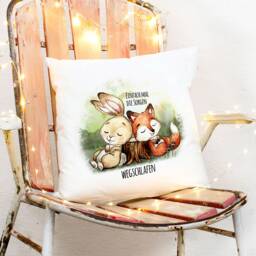 Pillow With Rabbit & Fox & Saying Simply Sleep Away Your Worries Incl. Filling Decorative Pillow Printed Ks257 - thumbnail 1