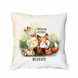 Pillow With Rabbit & Fox & Saying Simply Sleep Away Your Worries Incl. Filling Decorative Pillow Printed Ks257 - thumbnail 2