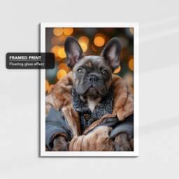 Cute French Bulldog Warm Coat Puppy Framed Poster Print & Canvas Wall Decor Art Bedroom Home Interior Funny Dog Lover Gift - thumbnail 3