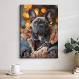 Cute French Bulldog Warm Coat Puppy Framed Poster Print & Canvas Wall Decor Art Bedroom Home Interior Funny Dog Lover Gift - thumbnail 1