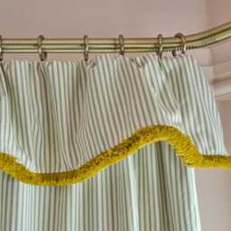 Bespoke Striped Cotton Flop Over Curtain - Sage Ticking, Ochre Fringe - thumbnail 4
