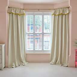 Bespoke Striped Cotton Flop Over Curtain - Sage Ticking, Ochre Fringe - thumbnail 2
