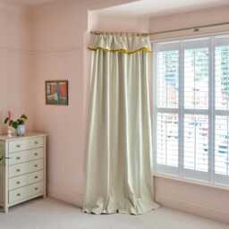 Bespoke Striped Cotton Flop Over Curtain - Sage Ticking, Ochre Fringe - thumbnail 3