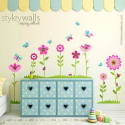 Flowers Wall Decal, Sticker, Butterflies Ladybugs Garden Bugs Nursery Decor - thumbnail 2
