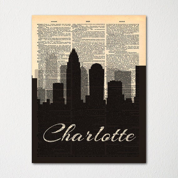 Charlotte City Skyline Dictionary Art Print/Cityscape Poster Travel Decor