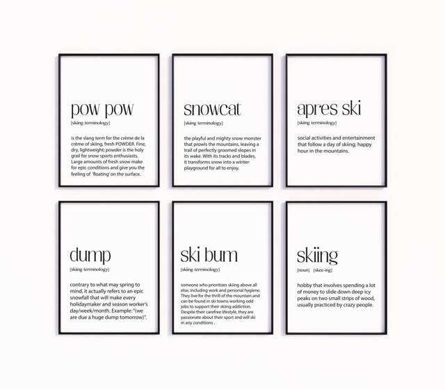 Set Of 6 Skiing Definitions Prints Embrace The Slopes With Stylish Art For Ski Enthusiasts - Decor Skiers & Mountain Lovers - image 1