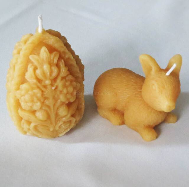 Pair Of 100% All Natural Beeswax Candles/Handmade Bunny Rabbit & Decorative Egg Handcrafted in The Usa Easter Mothers Day Gift - image 1